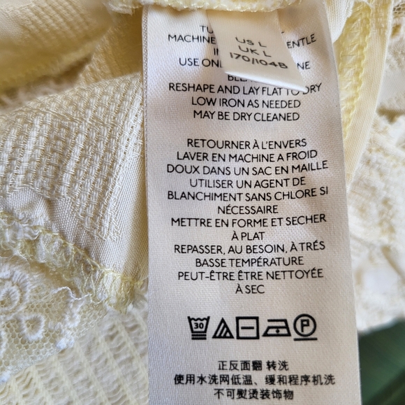 Free People Leora Light Yellow Lace Cap Sleeve V Neck Blouse Women's Size L - Picture 6 of 8